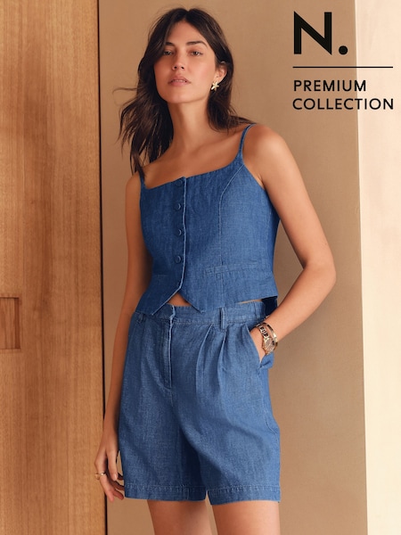 Denim albastru nuanţă închisă - N. Premium Tailored Pintuck Shorts (AT5840) | 230 LEI