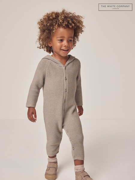 The White Company Jingles Knitted 100% Cotton Brown Romper (AT5856) | 198 LEI