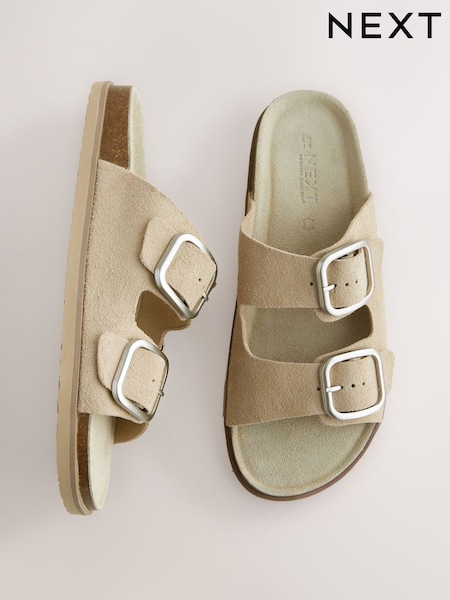 Neutral Suede Standard Fit Forever Comfort® Double Strap Footbed Sandals (AT5869) | R$ 250