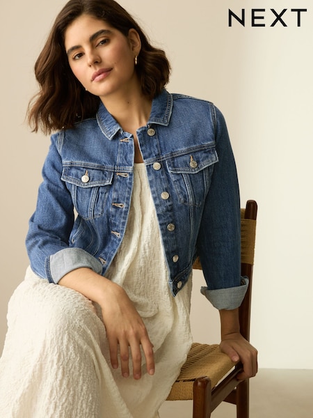 Темно-синий - Fitted Denim Trucker 100% Cotton Jacket (AT5870) | €41
