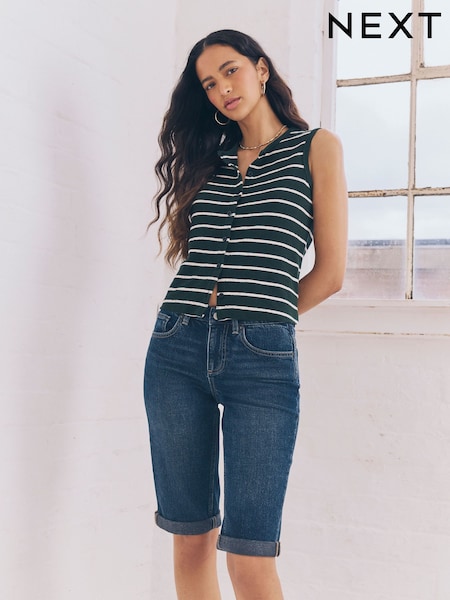 Inky Sininen - Polvi Lahkeen pituus Bermuda Denim Lyhyt lahje (AT5874) | €36