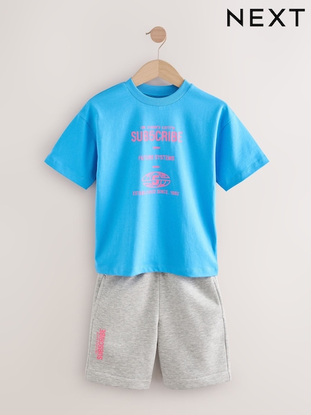 Blue/Grey Relaxed Fit Short Sleeve T-Shirt and Shorts Set (3-16yrs) (AT5932) | €20 - €32
