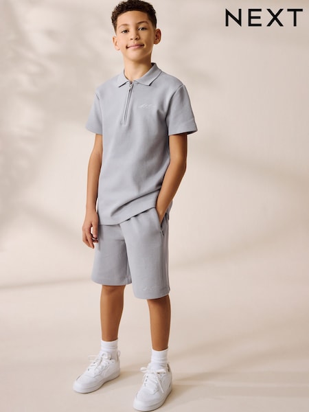 Grey Zip Neck Polo Shirt and Shorts Set (3-16yrs) (AT5942) | R$ 165 - R$ 245