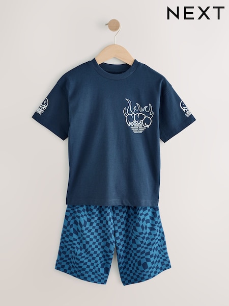 Navy Blue Checkerboard Relaxed Fit Short Sleeve T-Shirt and Shorts Set (3-16yrs) (AT5943) | €19 - €29