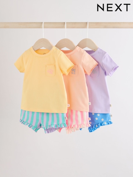 Lilla/Gul/Oransje - Baby Kortermet T-skjorte og Kort Set 6 Pieces (AT5948) | kr451 - kr484