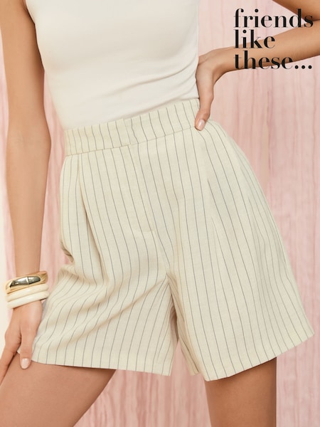Friends Like These Cream Tailored Elastic Back Shorts With Linen (AT5965) | ₪151