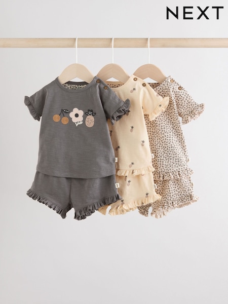 Charcoal Grey/White - Baby Short Sleeve 100% Cotton Top and Shorts Set (AT5975) | 39 € - 41 €