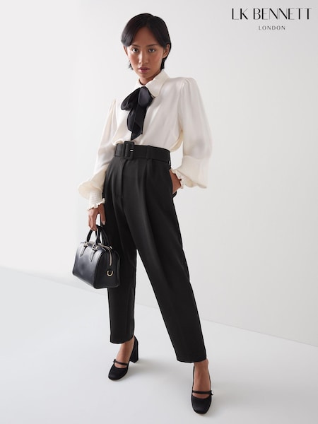 LK Bennett Black Petite Tabitha Belted Crepe Trousers (AT6035) | €132