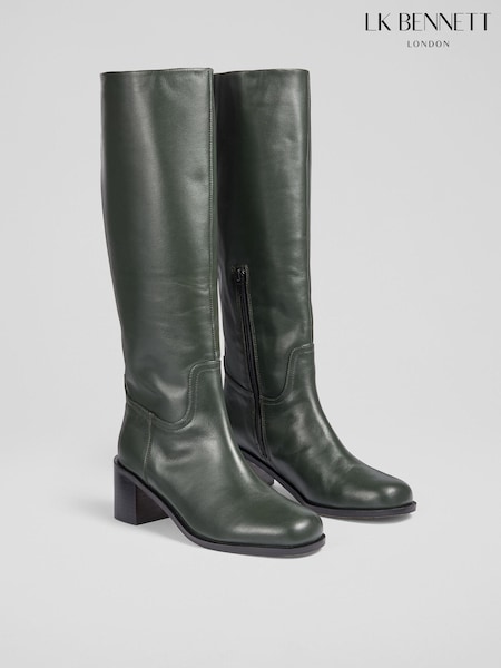 LK Bennett Green Claude Block Heels with Rounded Square Boots (AT6042) | AED1,162