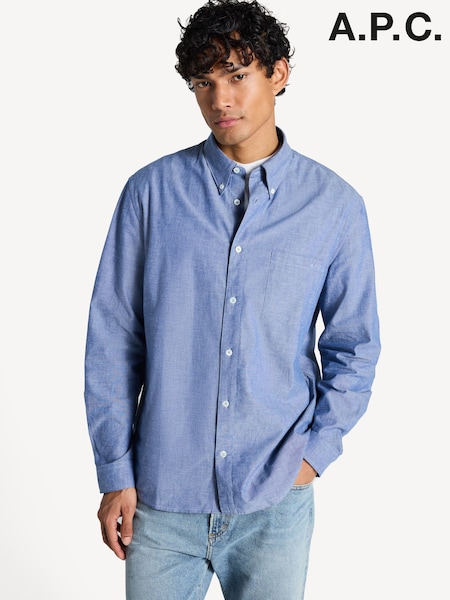 Azul - A.P.C. Embroidered Edouard Shirt (AT6054) | R$ 1.825