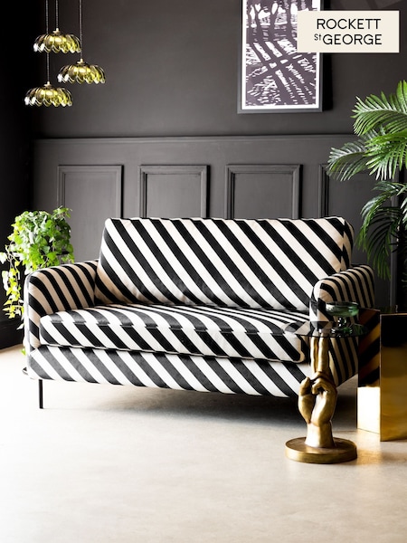 Rockett St George Studio Stripe Velvet Sand and Black The Edie 2 Seater Sofa (AT6177) | €1,133
