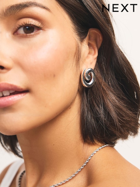Silver Tone Swirl Stud Earrings (AT6223) | 40 QAR
