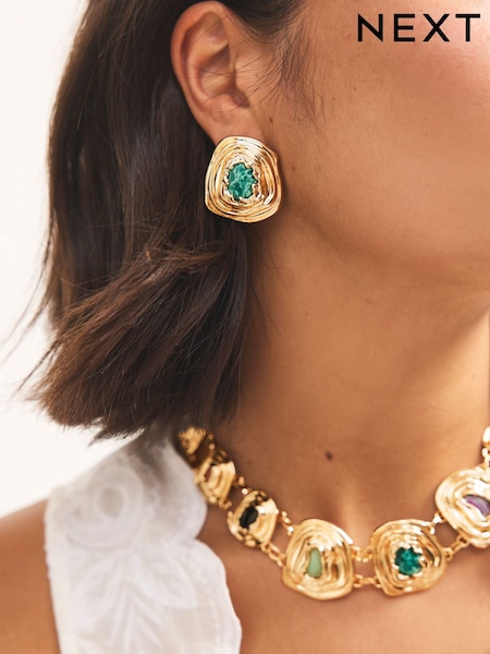 Ton de auriu - Organic Stone Statement Stud Earrings (AT6224) | 77 LEI