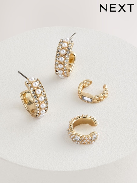 Gold Tone Sparkle Hoop Earrings And Ear Cuff Pack (AT6227) | €15