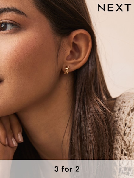 Guld ton - Mini Leaf Hoop Earrings (AT6229) | kr100