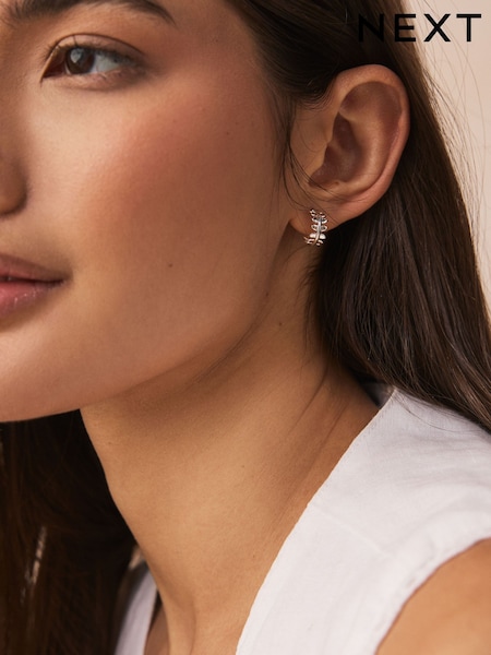 Silver Tone Mini Leaf Hoop Earrings (AT6230) | €8.50