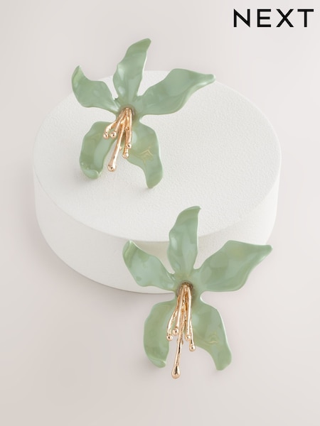 Light Green Flower Statement Stud Earrings (AT6231) | €15