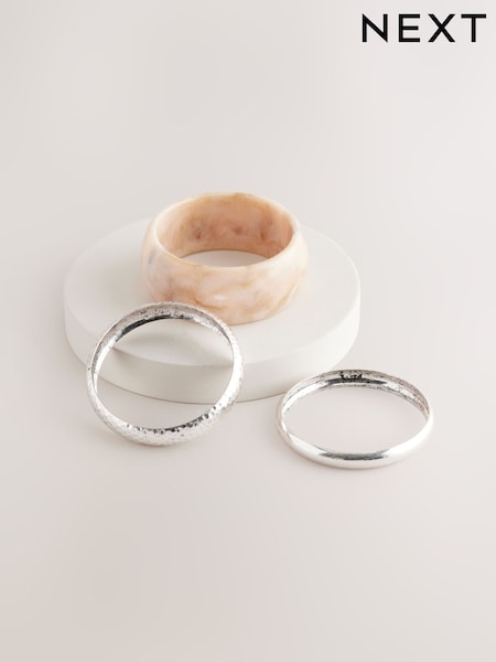 Cream/Silver Tone Resin and Metal Bangles 3 Pack (AT6247) | €16