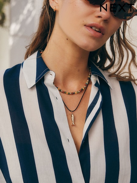 Multi Coloured Bead and Cord Fish Charm Necklace (AT6276) | LEI 102