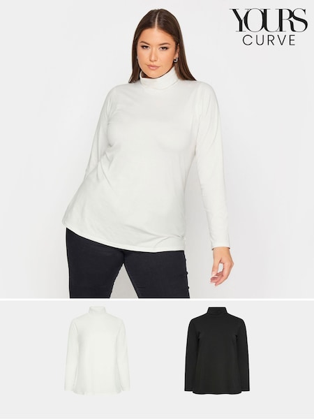 Yours Curve Natural Long Sleeve Turtle Neck Tops 2 Pack (AT6290) | kr414
