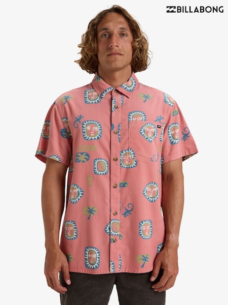 Billabong Pink 100% Cotton Solana Printed Short Sleeve Cord Shirt (AT6310) | ₪302