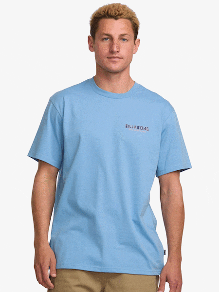 Billabong Twin Peaks Sky Blue 100% Cotton Graphic Back Print Logo T-Shirt (AT6318) | €38