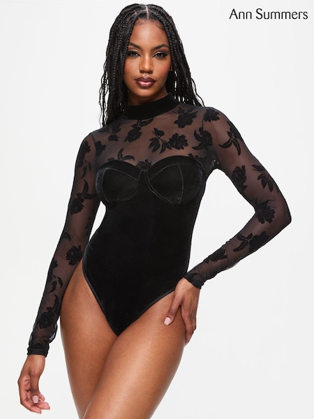 Ann Summers Black Midnight Rose Velvet Floral Print Body (AT6356) | €21.50
