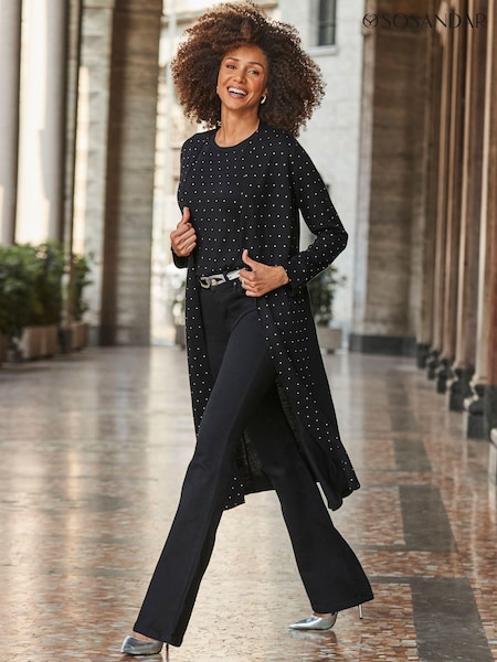 Sosandar Black Embellished Longline Cardigan (AT6418) | €87