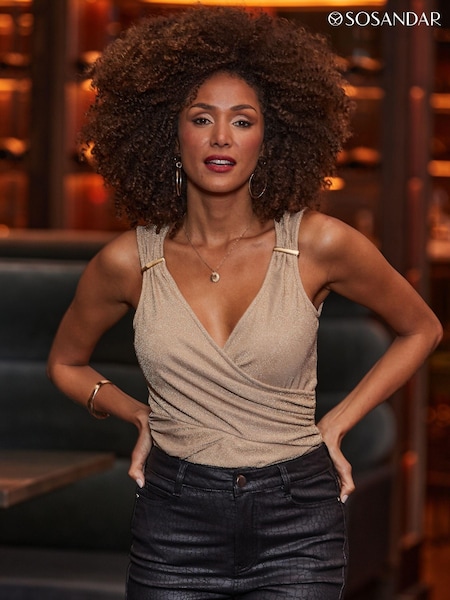 Sosandar Gold Metallic Shimmer Wrap Front Vest Top (AT6433) | €58