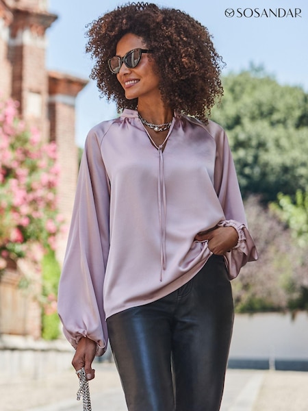 Sosandar Pink Blouson Sleeve Blouse (AT6450) | AED320