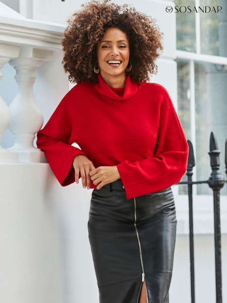 Sosandar Red Wide Sleeve Rib Knit Jumper (AT6499) | AED320