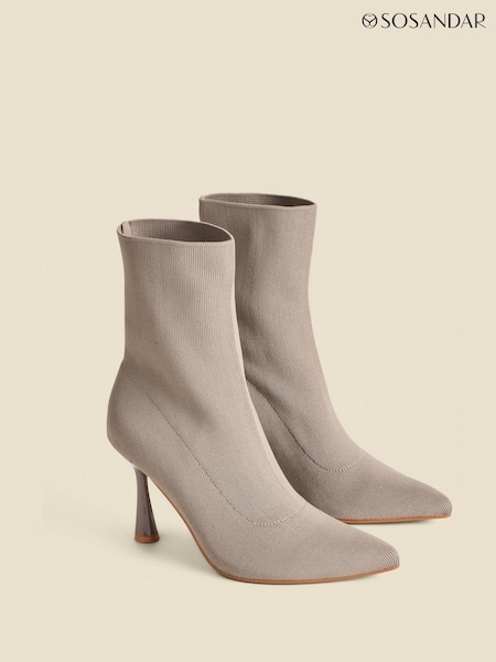 Sosandar Grey Flared Heel Sock Boots (AT6515) | €87