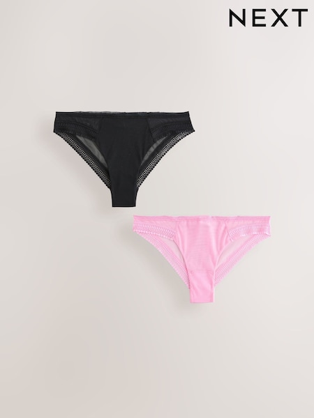 שחור/ורוד - Mesh and Lace Trim Knickers (AT6520) | ‏50‏₪
