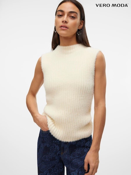 VERO MODA Fluffy Eyelash Knitted Sleeveless Jumper (AT6610) | 114 LEI