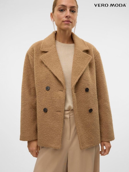 VERO MODA Brown Short Textured Boucle Tailored Coat (AT6613) | €26