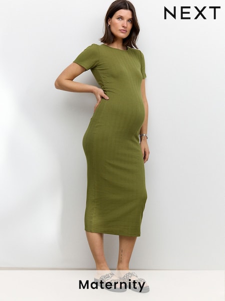Verde - Rochie midaxi pentru gravide Striat (AT6728) | 192 LEI