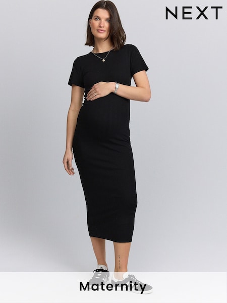 أسود - Maternity Ribbed Midaxi Dress (AT6729) | ‏11.500 د.ك.‏
