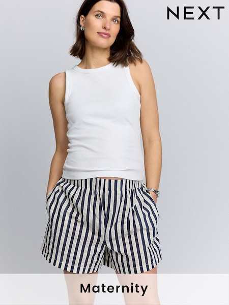 Navy Stripe Maternity Pull On Shorts (AT6739) | €34