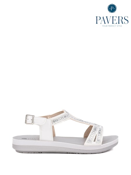 Pavers White Adjustable Embellished Sandals (AT6812) | €35