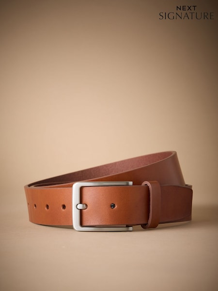 חום - Signature Causal Leather Belt (AT6824) | ‏96‏₪