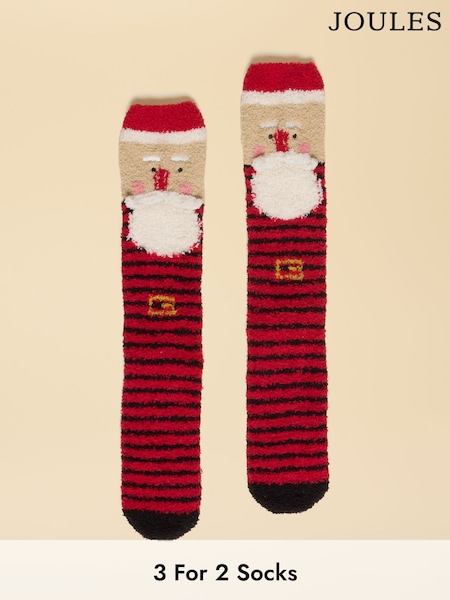 Joules Men's Fluffy Red & Green Stripe Socks (AT6886) | €14
