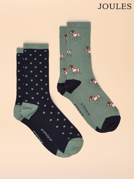 Joules Everyday Green/Blue 2 Pack Socks (AT6904) | €11.95