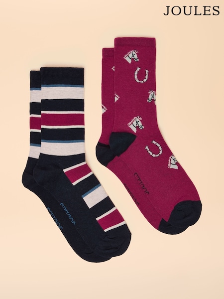 Joules Everyday Berry Red 2 Pack Socks (AT6913) | R$ 100