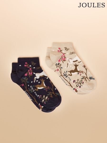 Joules Rilla Navy & Oatmeal Pack Of Two Trainer Socks (AT6915) | R$ 80