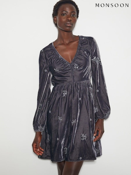 Monsoon Yvanna Embellished Velvet Mini Dress (AT6964) | €79