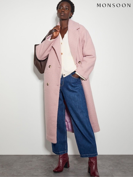 Monsoon Pink Ophelia Double Breasted Boucle Coat (AT6966) | ₪754