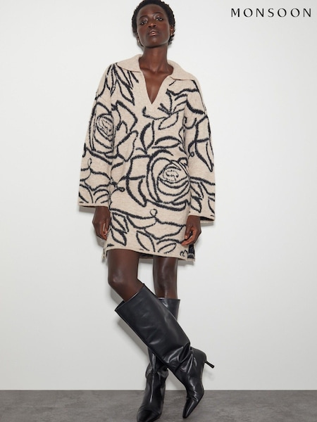 Monsoon Natural Ria Rose Knit Jumper Dress (AT6968) | €66