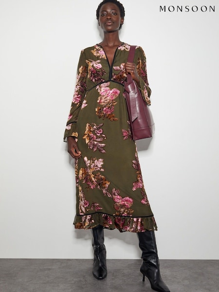 Monsoon Lucille Devore Floral Midi Dress (AT6974) | €65