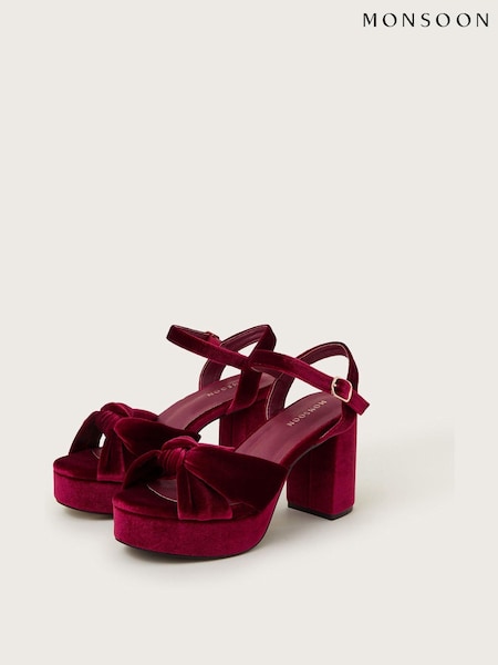 Monsoon Red Nola Velvet Platform Heels (AT6976) | 161 QAR