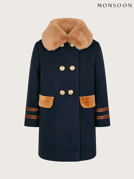 Monsoon Blue Military Faux Fur Trim Coat (AT7004) | kr885 - kr1 028